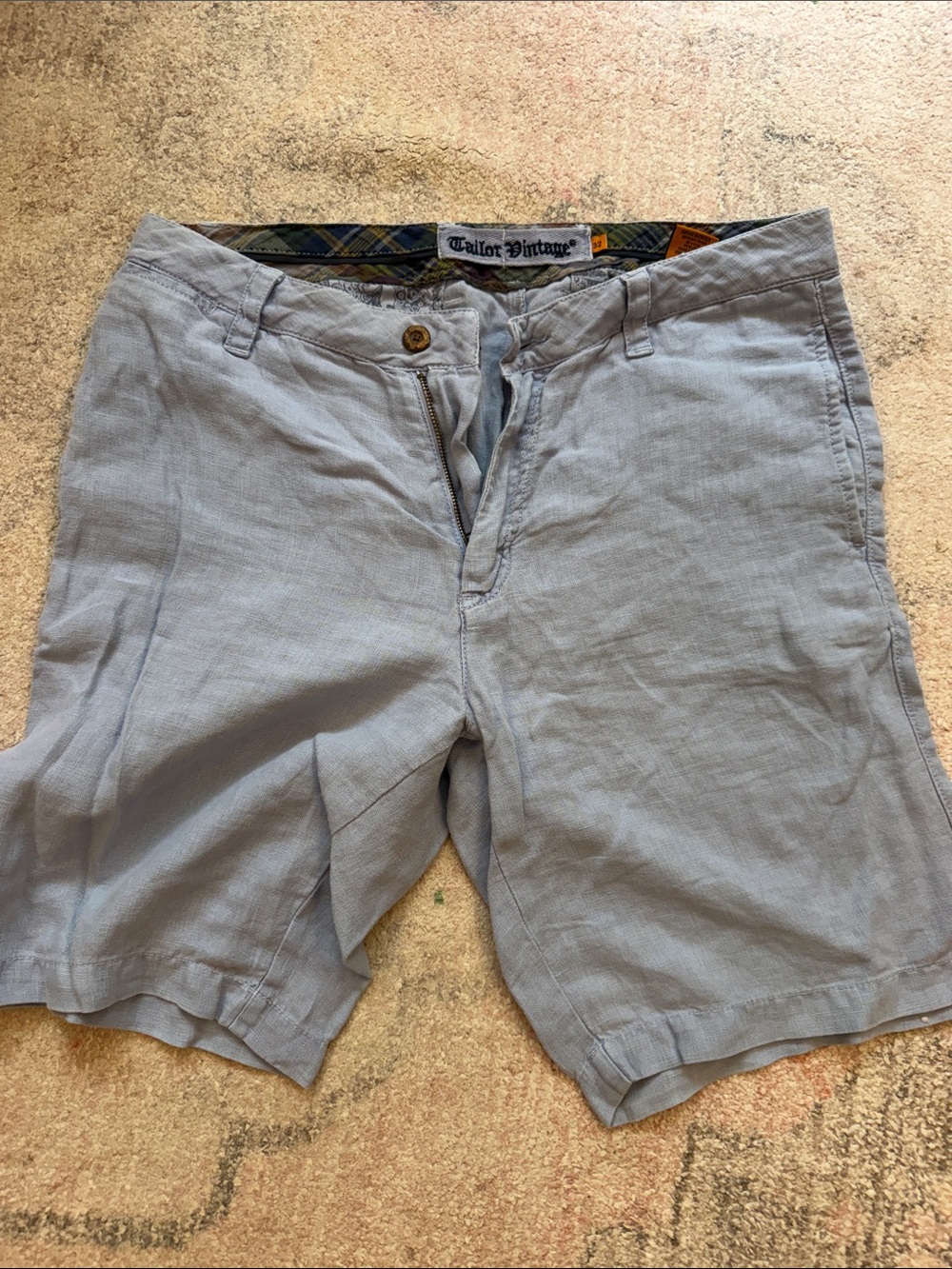 Tailor Vintage Light Blue Men's Linen Blend Flat Front Shorts